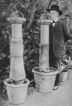 Jean-Henri FABRE posant derrière ses seconds appareils d'observation de Minotaures typhées.